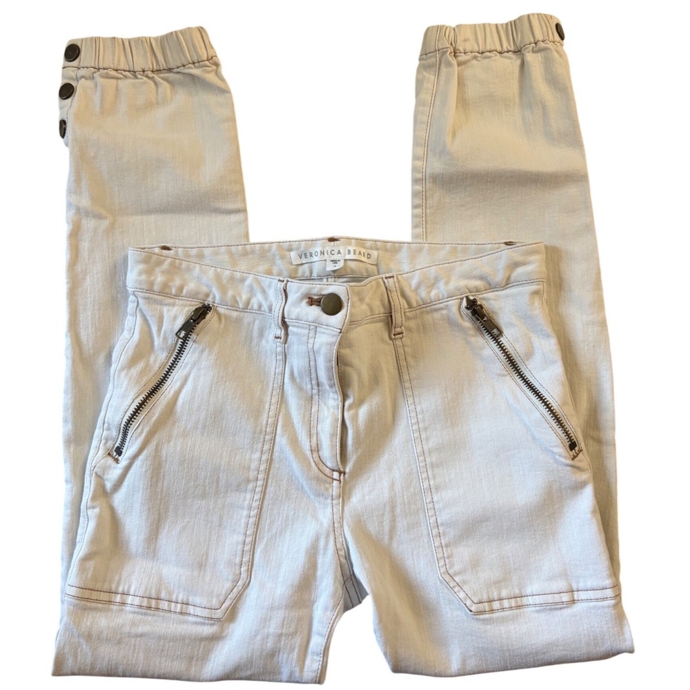VERONICA BEARD Cardiff Crop‎ Denim Cargo Pants In Cream Size 4
